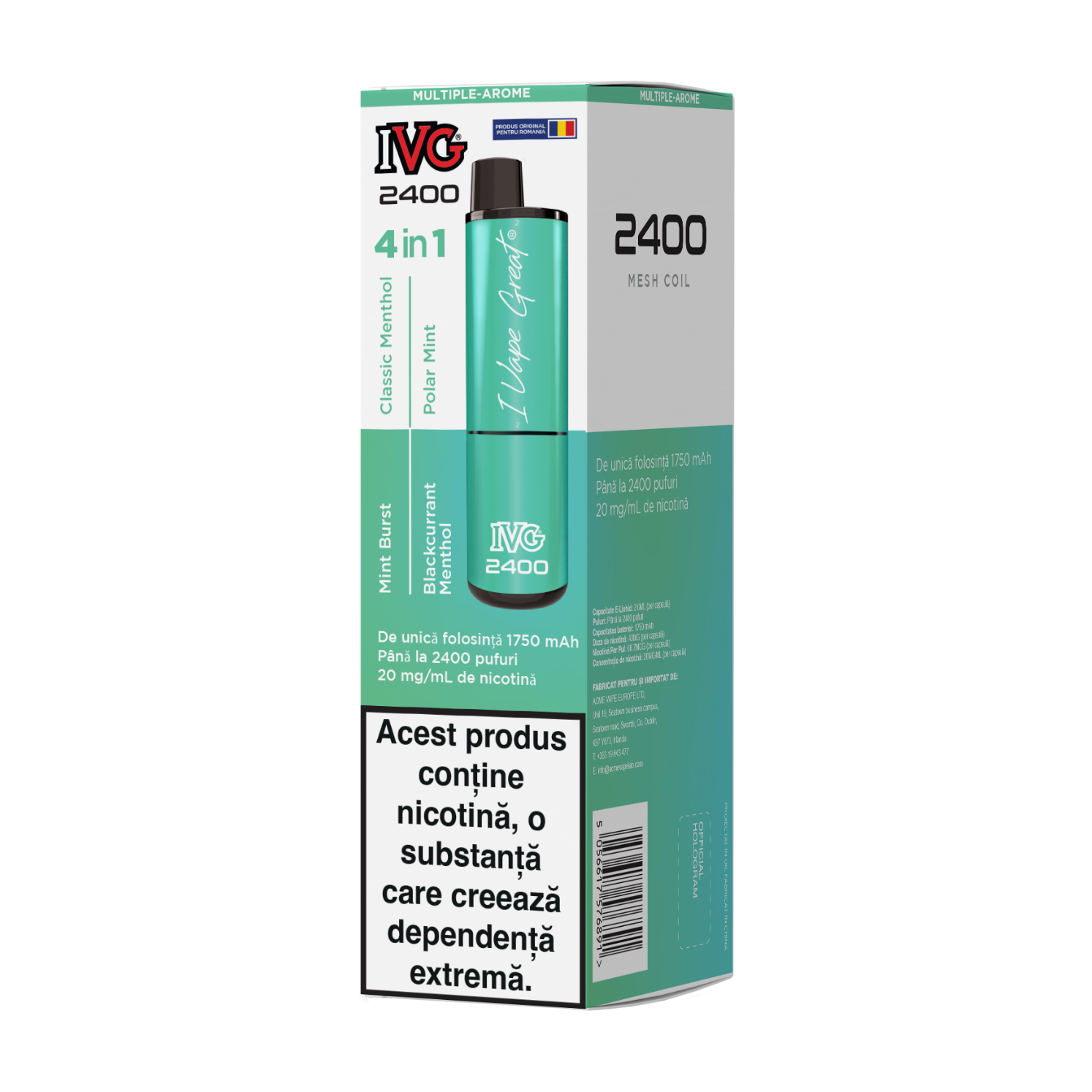 IVG 2400 Ediție 4 în 1 multi aromă menthol edition